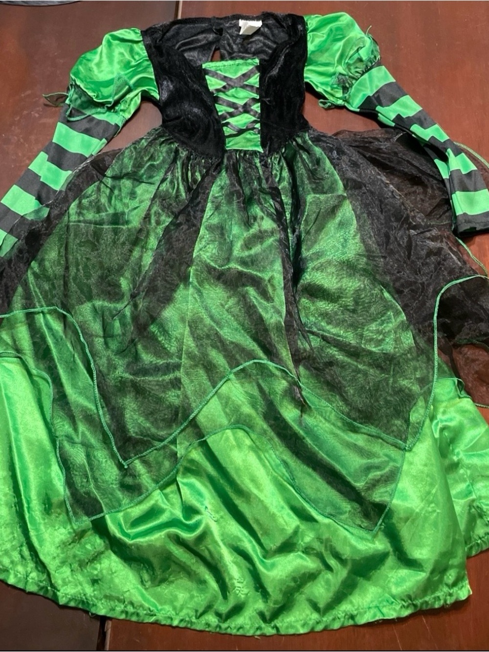 Girls GREEN BLACK WITCH HALLOWEEN COSTUME DRESS HAT Size S